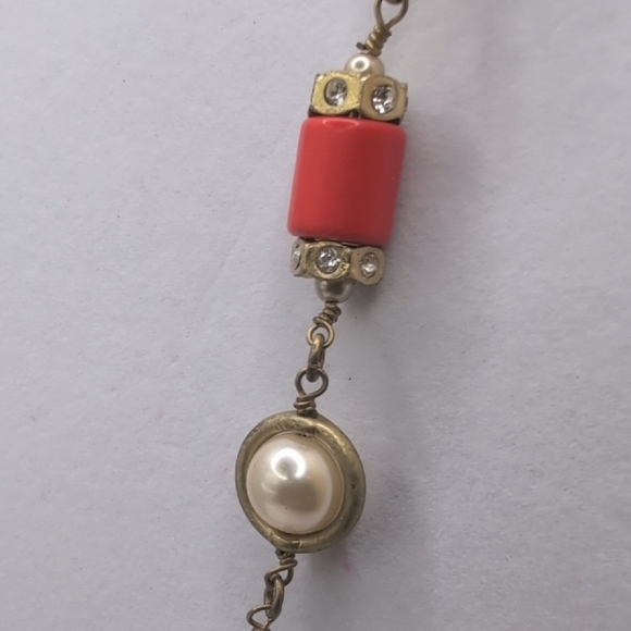 J. Crew Gold and Red Necklace with Beads and Chain - Picture 3 of 6